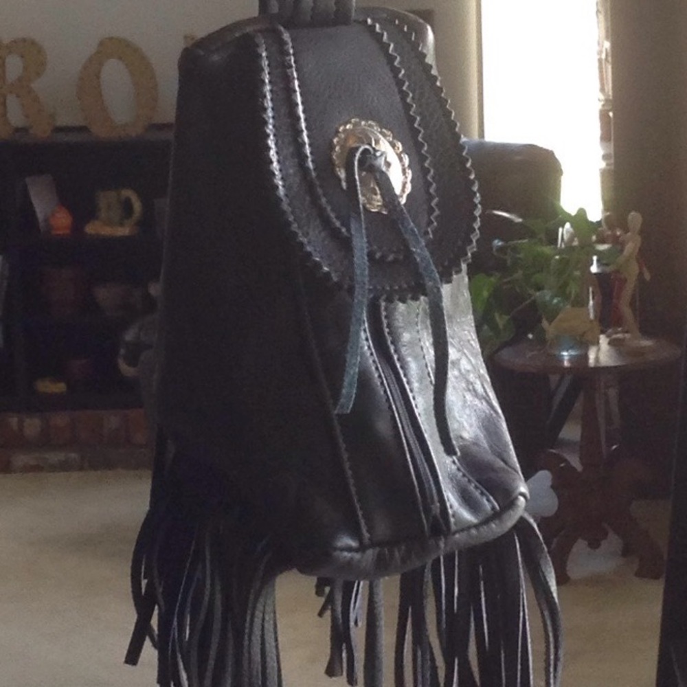 Black Leather Boho/Biker Bag